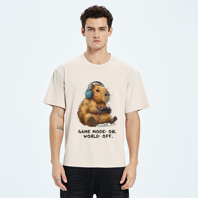 Unisex Capybara Life:Paused.Game:ON. Washed T-Shirt