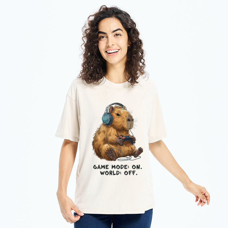 Unisex Capybara Life:Paused.Game:ON. Washed T-Shirt