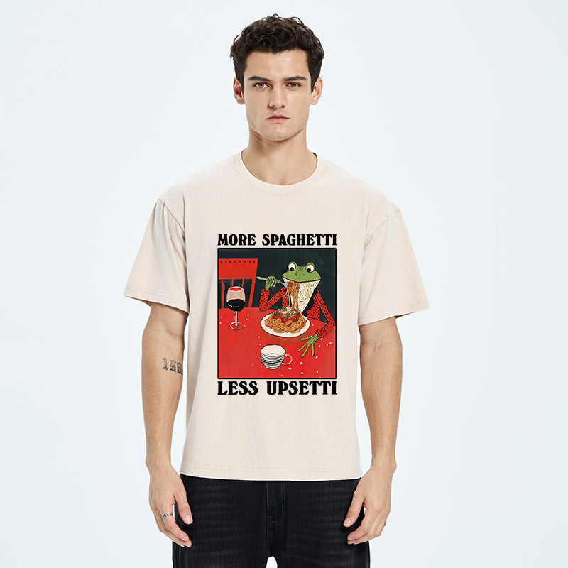 Unisex Frog Eating Spaghetti Washed T-Shirt
