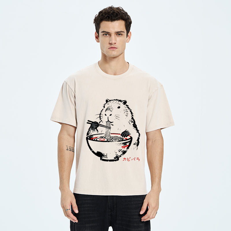 Unisex Capybaras Eat Delicious Ramen Washed T-Shirt