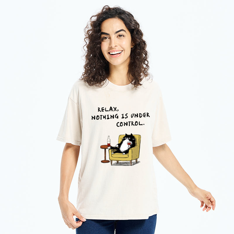 Unisex Unavailable Cat: Nothing Is Under Control Washed T-Shirt