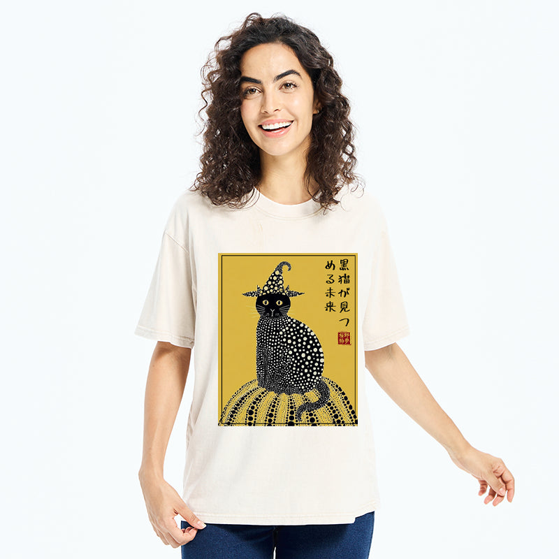 Unisex Black Cat's Glimpse of the Future Washed T-Shirt