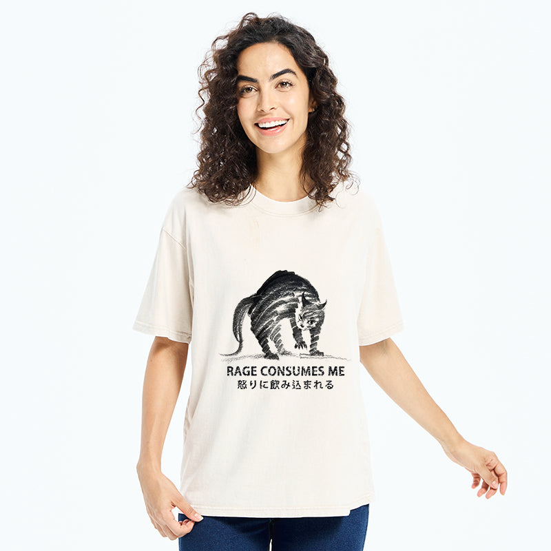 Unisex Rage Consumes Cat Washed T-Shirt