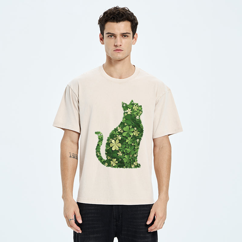 Unisex Clover Cat Washed T-Shirt