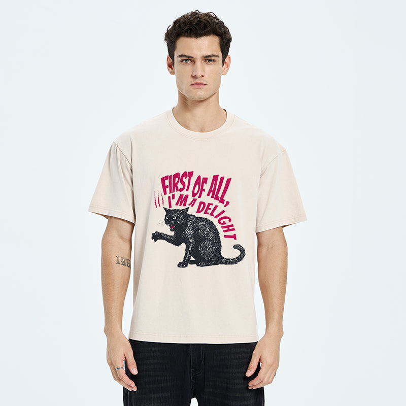 Unisex Fierce Black Cat Washed T-Shirt