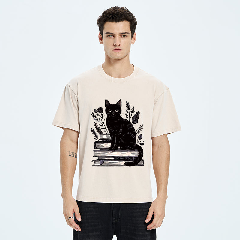 Unisex Books And Cats Washed T-Shirt