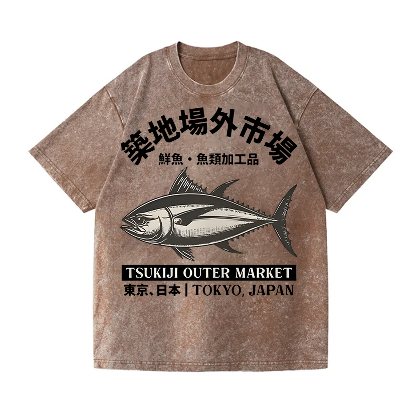 Tsukiji Market Tuna Fish Vintage Wash Japanese Design T-Shirt