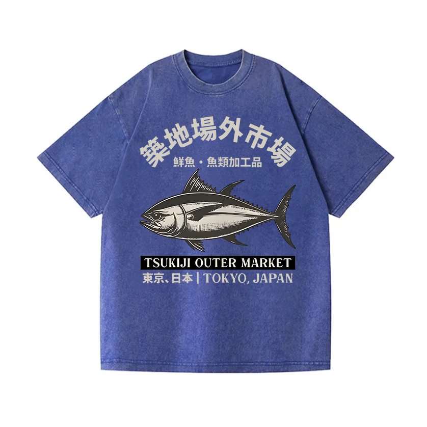 Tsukiji Market Tuna Fish Vintage Wash Japanese Design T-Shirt