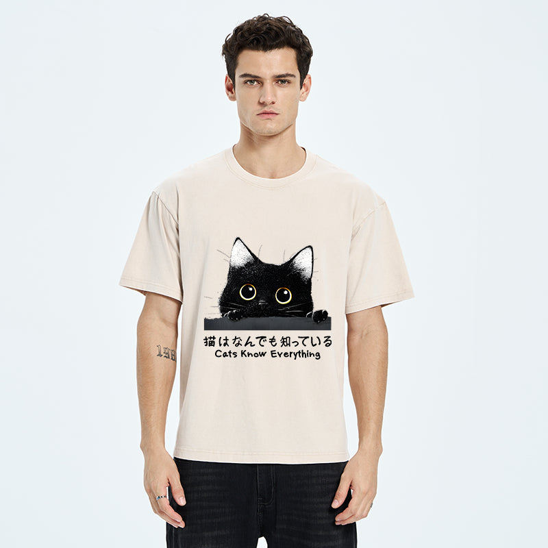 Cats Know Everything Washed T-Shirt