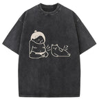 Warrior And Cat Are Both Hungry Washed T-Shirt