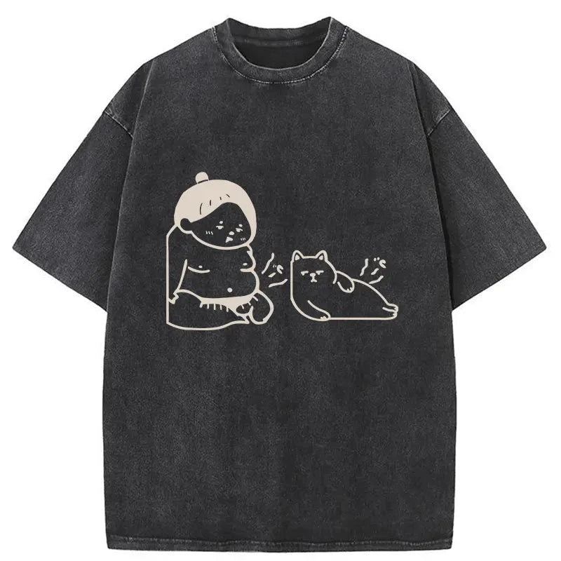 Warrior And Cat Are Both Hungry Washed T-Shirt