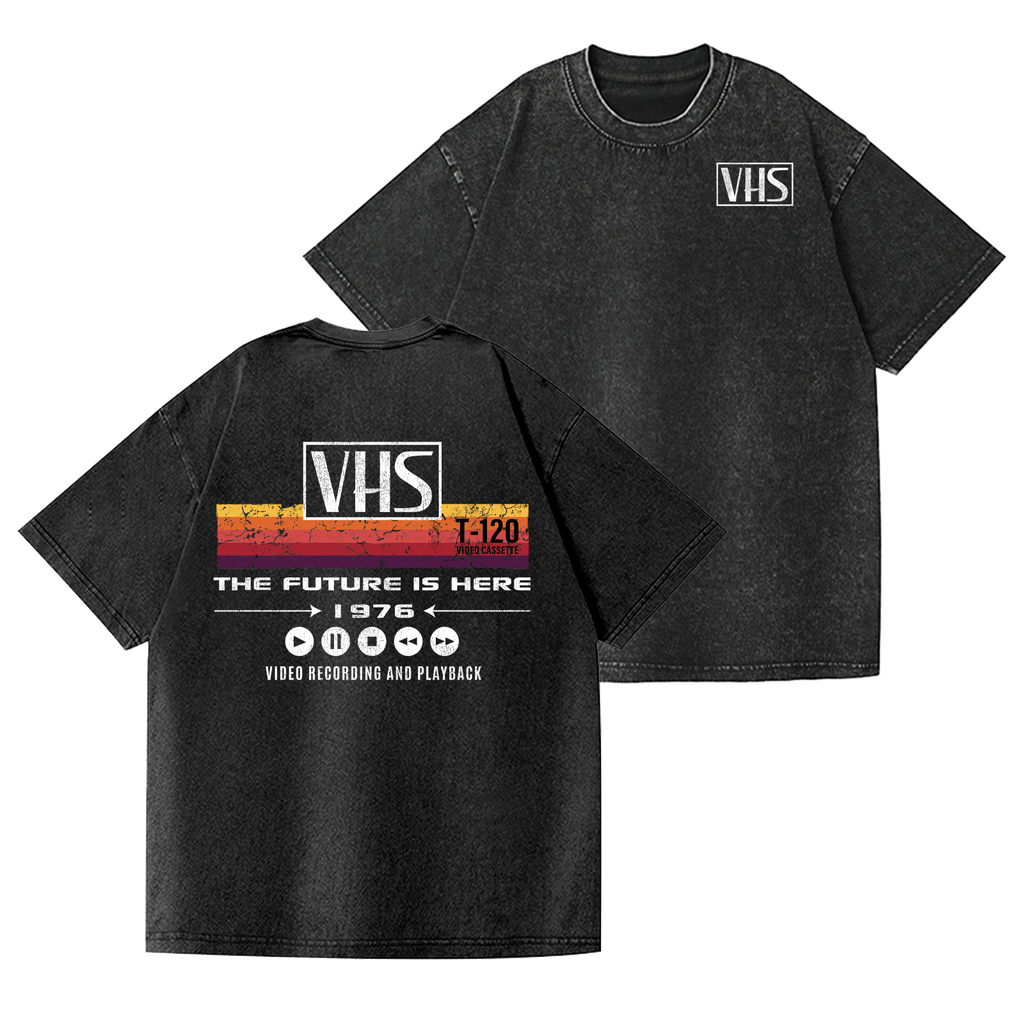 VHS Vintage Wash Japanese Design Back Art T-Shirt