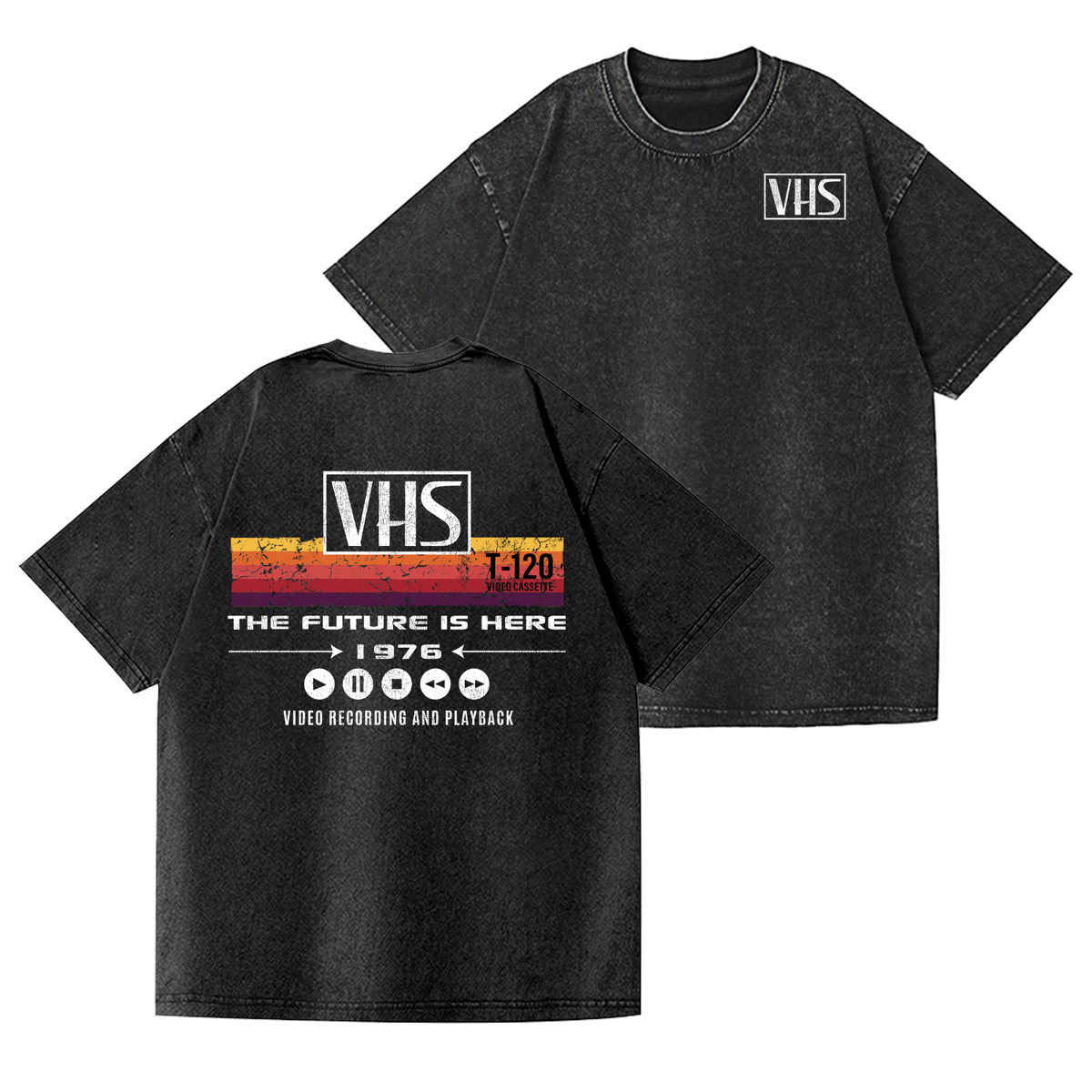 VHS Vintage Wash Japanese Design Back Art T-Shirt