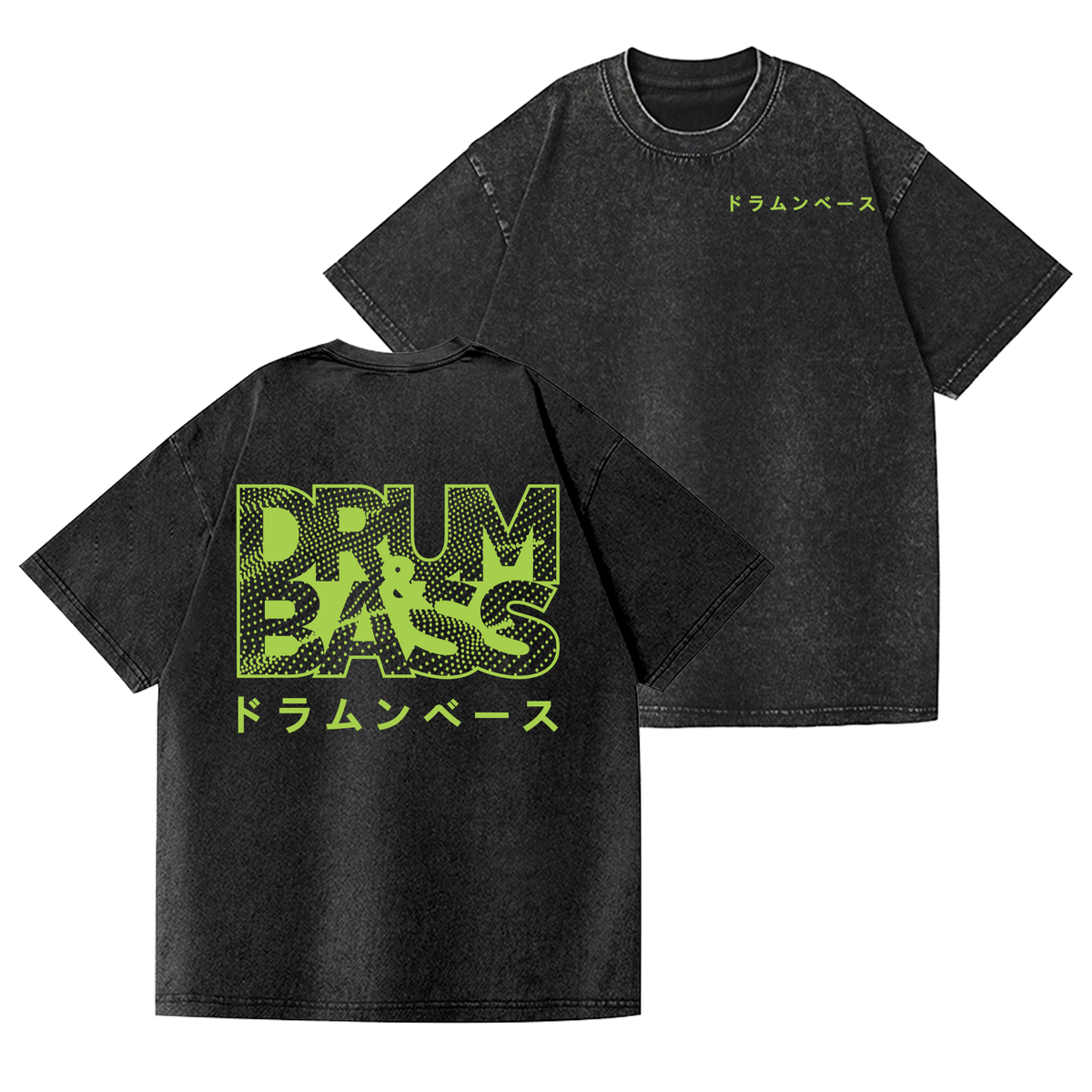Drum and Bass Vintage Wash Japanese Design Back Art T-Shirt