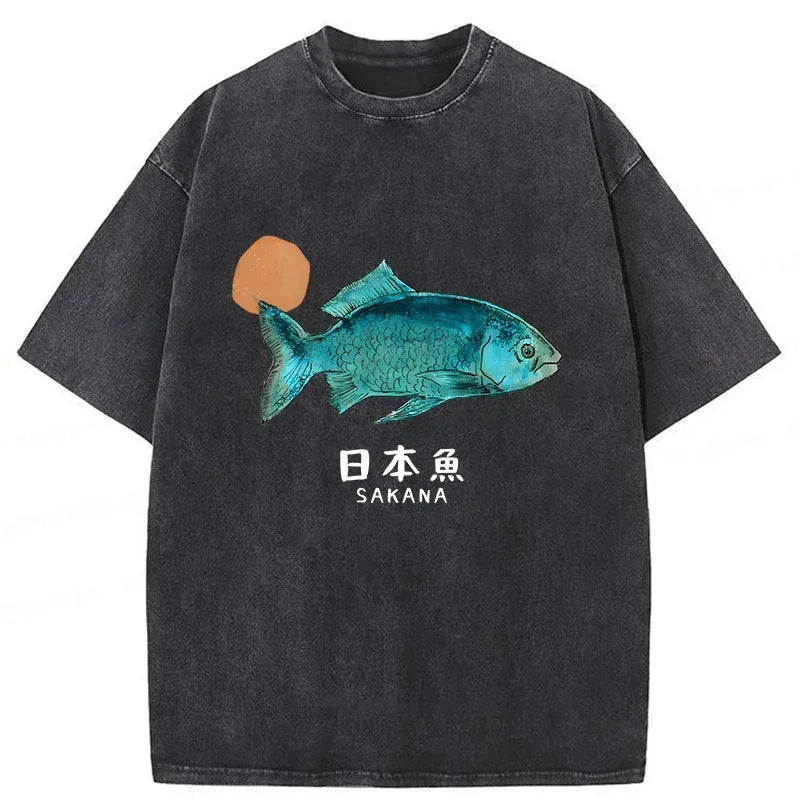 Unisex Japanese Fish Vintage Washed T-Shirt