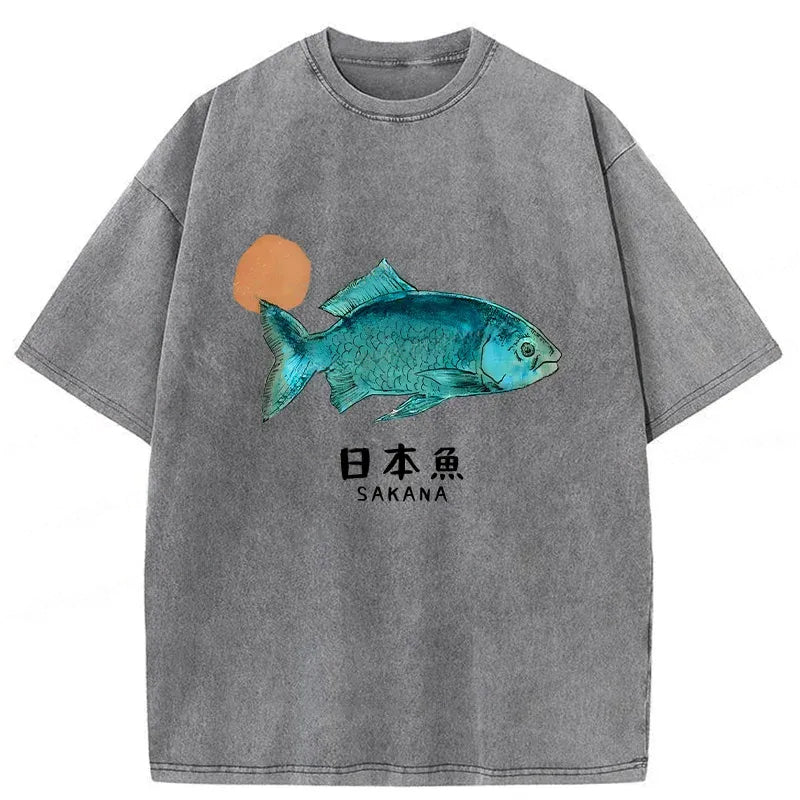Unisex Japanese Fish Vintage Washed T-Shirt