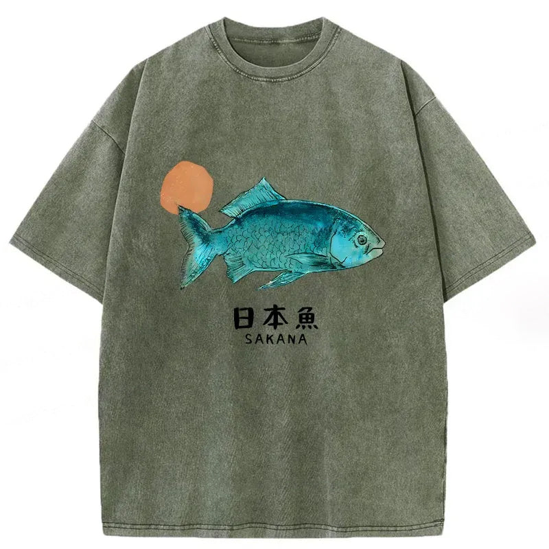 Unisex Japanese Fish Vintage Washed T-Shirt
