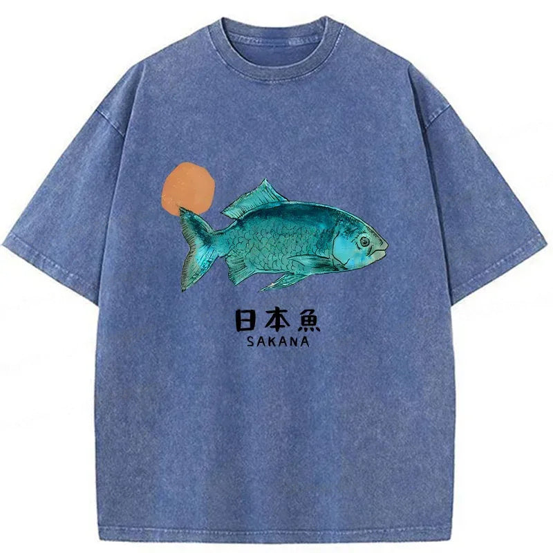 Unisex Japanese Fish Vintage Washed T-Shirt