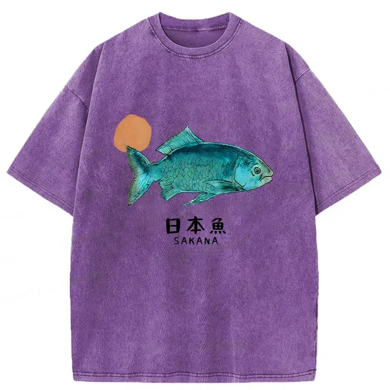 Unisex Japanese Fish Vintage Washed T-Shirt