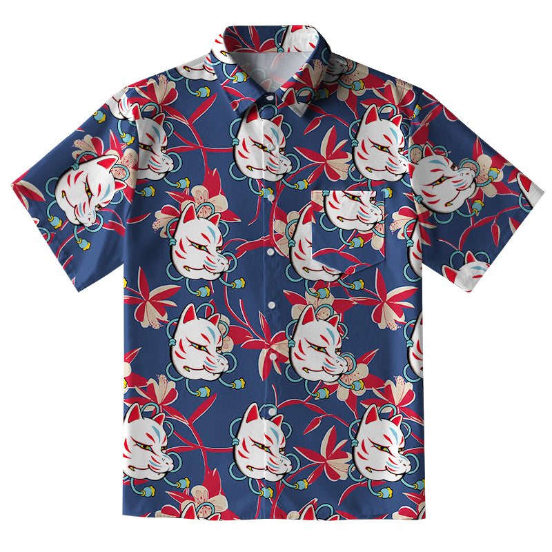 Japanese Fox Mask Button-up Shirt