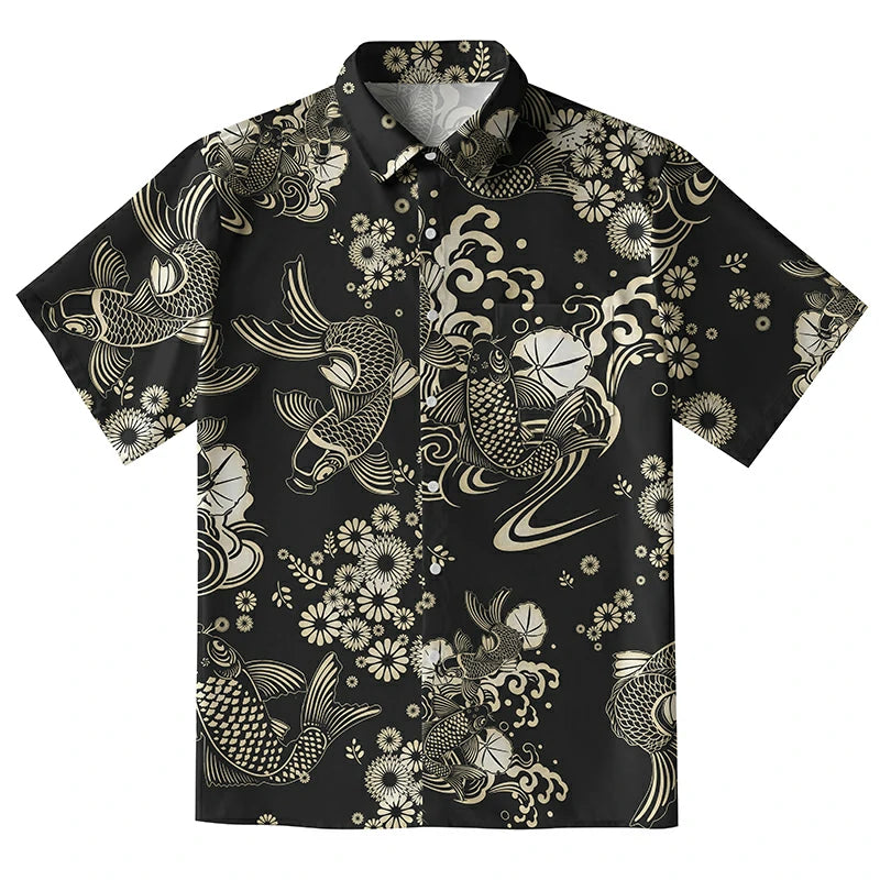 Elegant Koi Floral Button-up Shirt