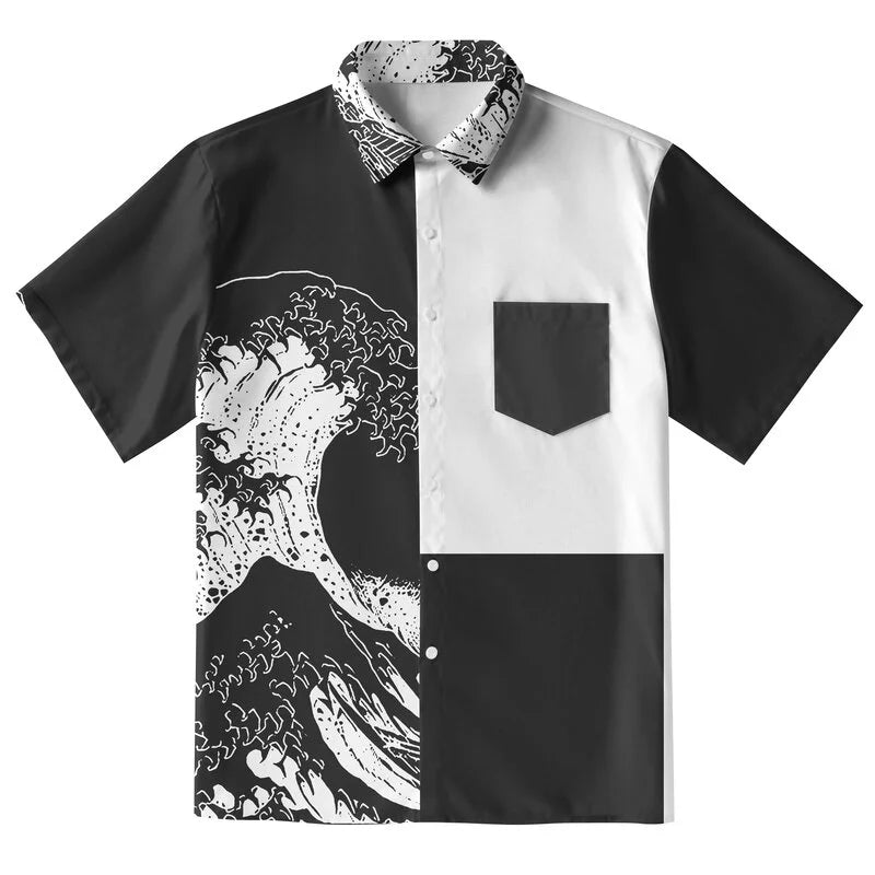 Monochrome Wave Button-up Shirt