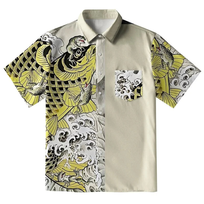 Funny Frog Riding Koi Button-up Shirt