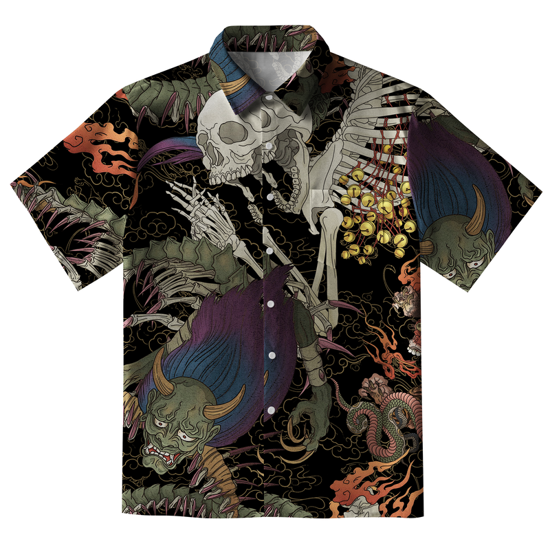 Japanese Yokai And Skeletons Button-up Shirt