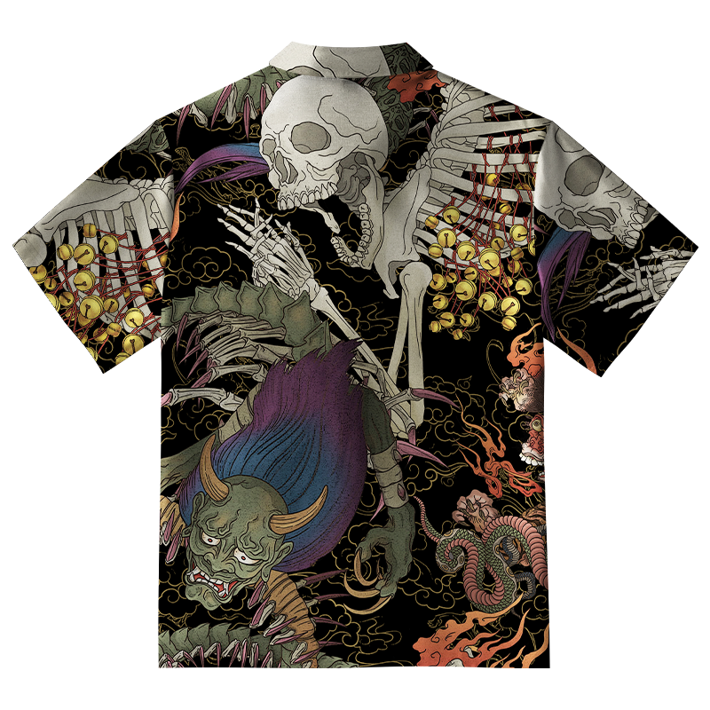 Japanese Yokai And Skeletons Button-up Shirt