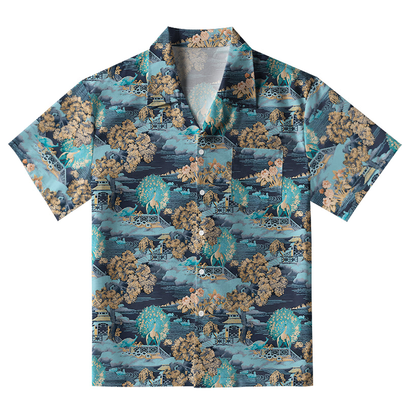 Peacock With Open Tail Aloha Hawaiian Shirt