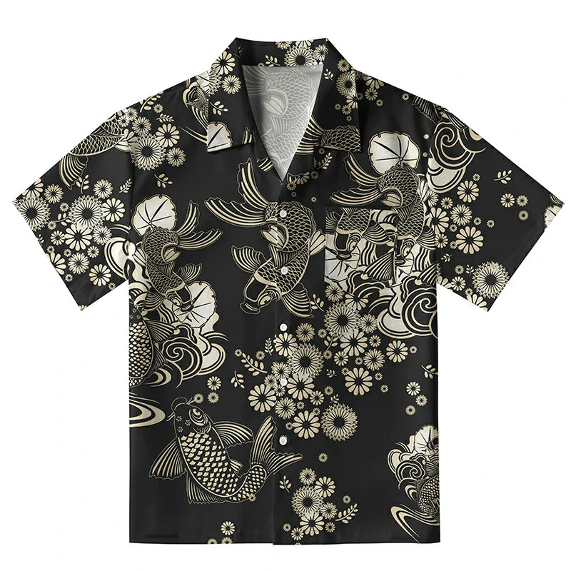 Elegant Koi Floral Aloha Hawaiian Shirt