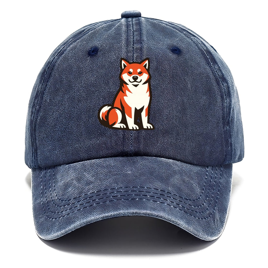 Sitting Shiba Inu Emblem Washed Cap