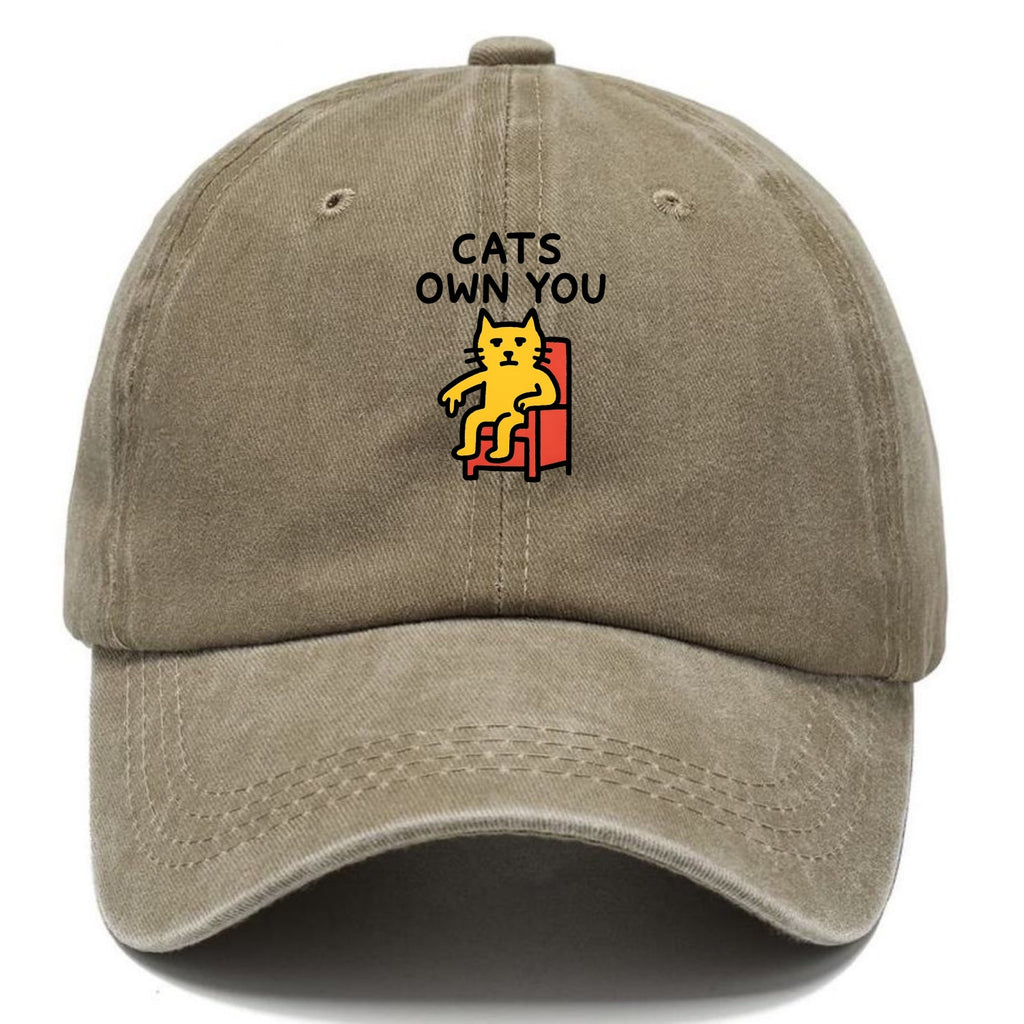 Cats Own You | Cat On Throne Pointing Down Washed Cap