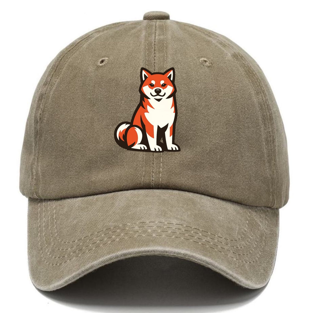 Sitting Shiba Inu Emblem Washed Cap