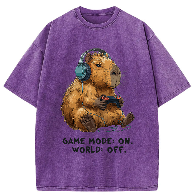 Unisex Capybara Life:Paused.Game:ON. Washed T-Shirt