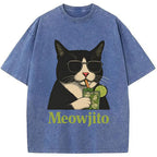 Cow Cat Meowjito Washed T-Shirt