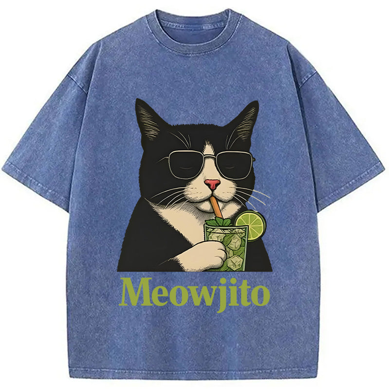 Cow Cat Meowjito Washed T-Shirt
