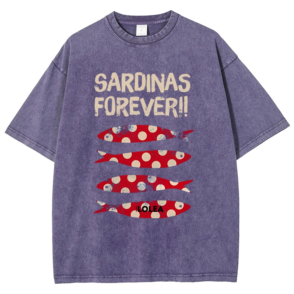 Polka Dot Fish Washed Vintage Short Sleeves T-Shirt