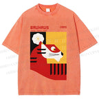 Unisex Bauhaus Red Tiger Printed Washed Tee