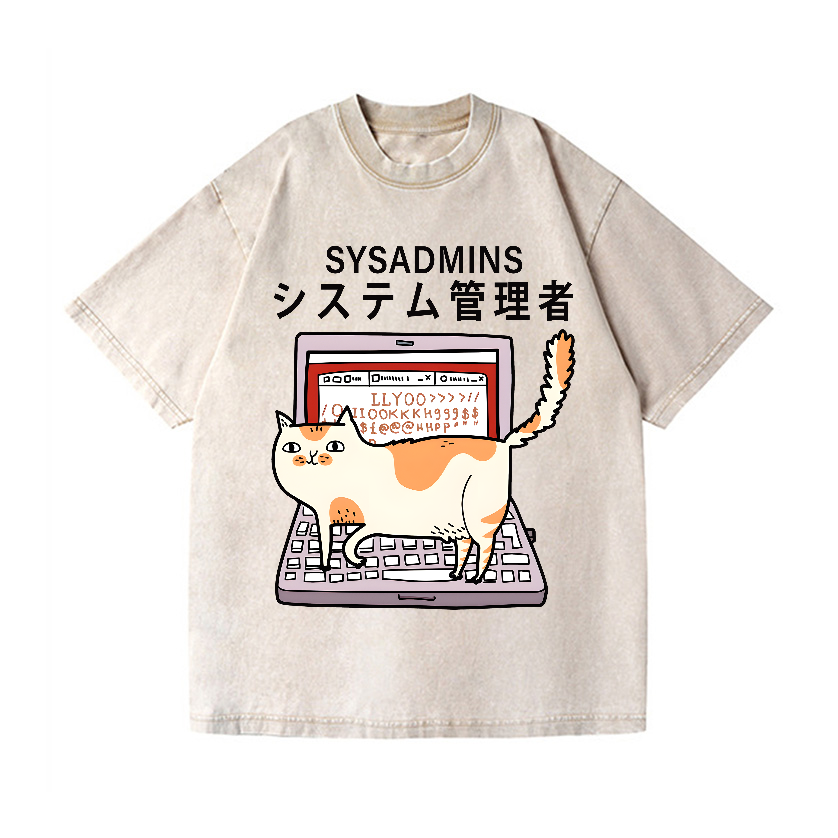 Sysadmins Cat Vintage Wash Japanese Design T-Shirt