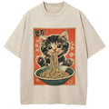 Kawaii Ramen Cat Vintage Japanese Washed T-Shirt