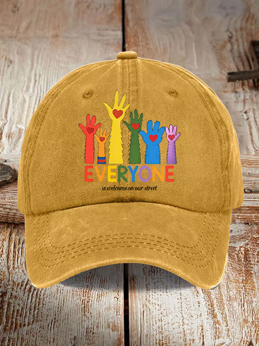 Unisex Retro Everyone Is Welcome On Our Street LGBTQ Print Hats