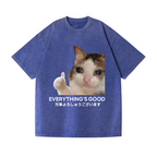 Cat Vintage Wash Japanese Design T-Shirt