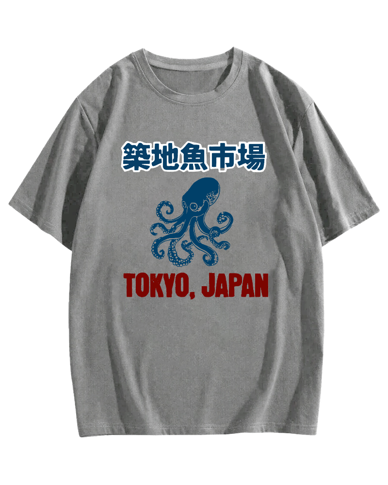 Tsukiji Fish Market Octopus Cotton casual T-shirt