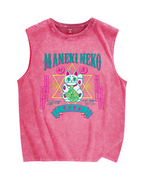 Maneki Neko Lucky Cat Vintage Distressed Washed Tank Top