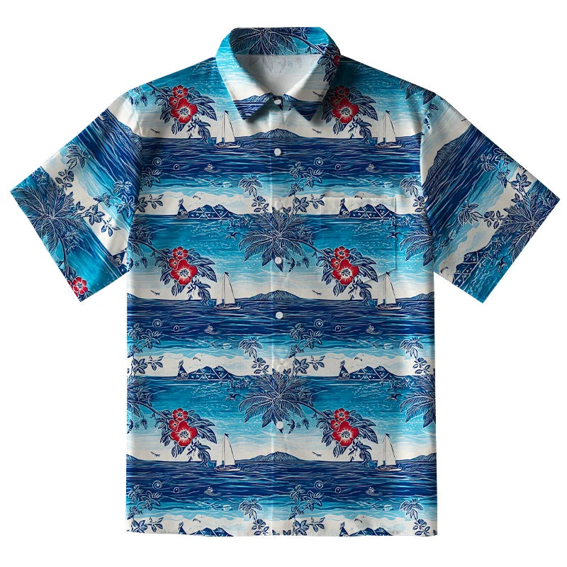 Seaside Floral And Sailboats Button-up Shirt