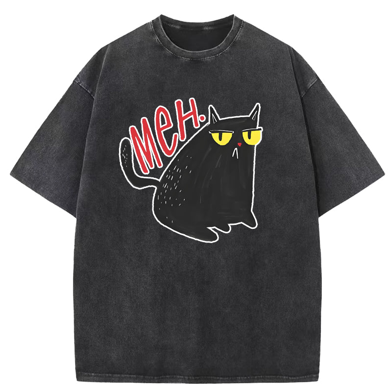 Hand Drawn Black Cat Washed T-Shirt
