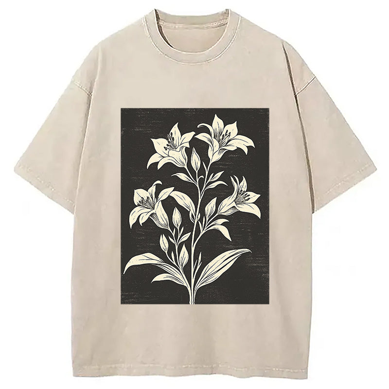 Botanical Woodcut Wildflower Washed T-Shirt