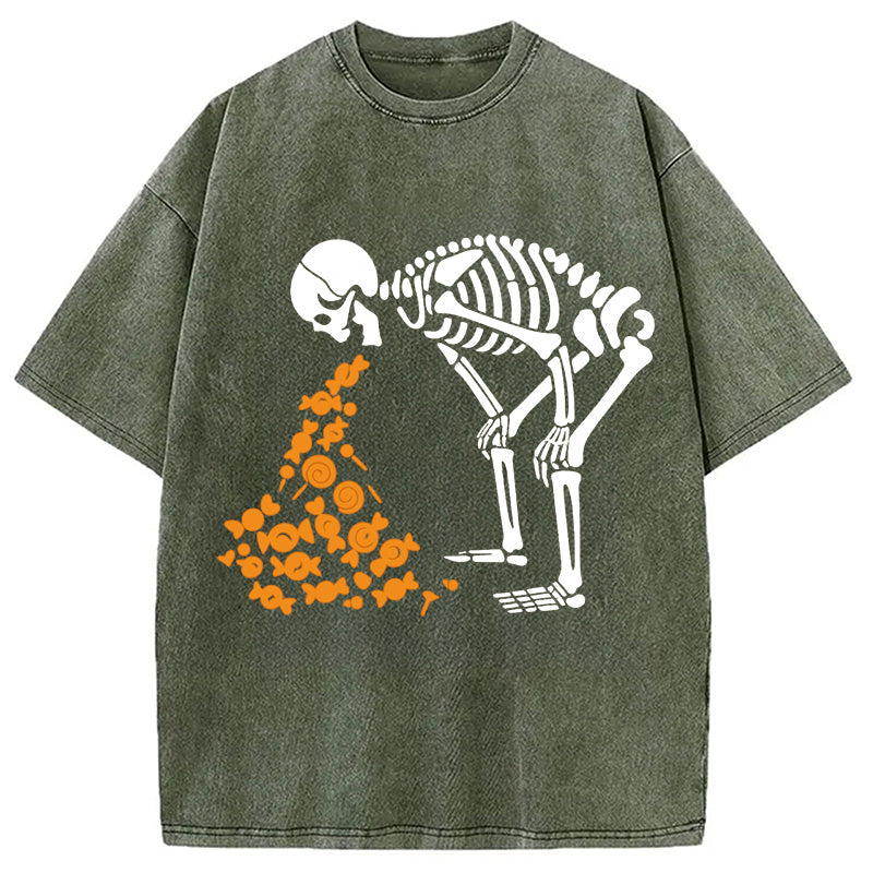 Candies Funny Halloween Skeleton Washed T-Shirt