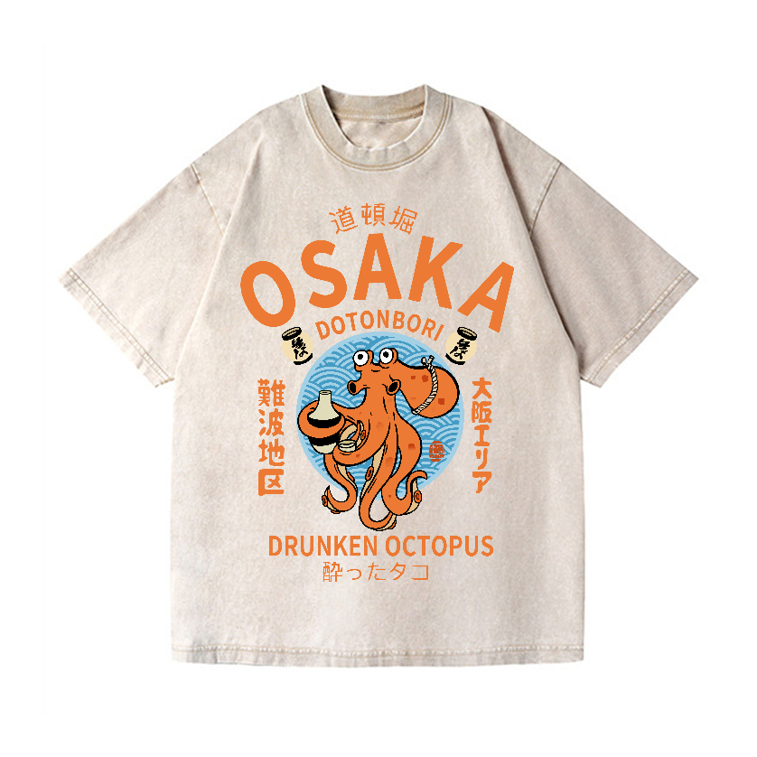 Osaka Dotonbori Drunken Octopus Vintage Wash Japanese Design T-Shirt
